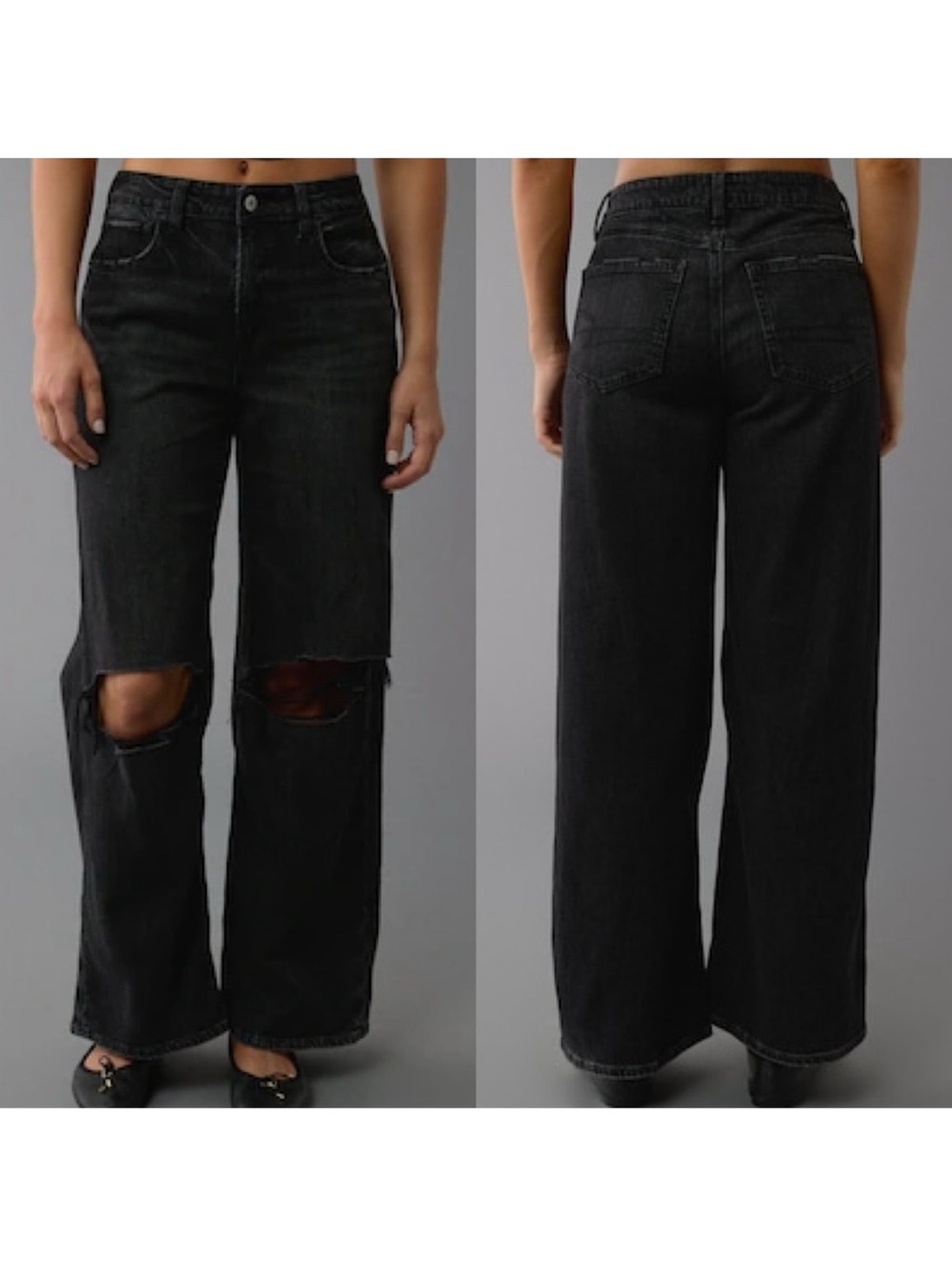 NEW American Eagle Outfitters Wide Leg Stretch Jeans Black - Size 6R